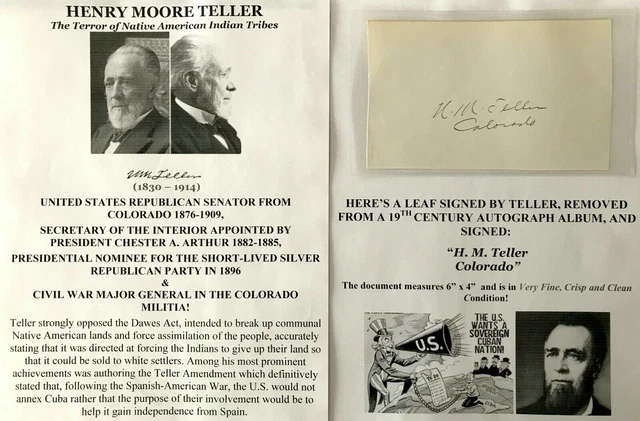Signed Civil War Major General Free Cuba Indian Tribes Col Senator Secy Interior