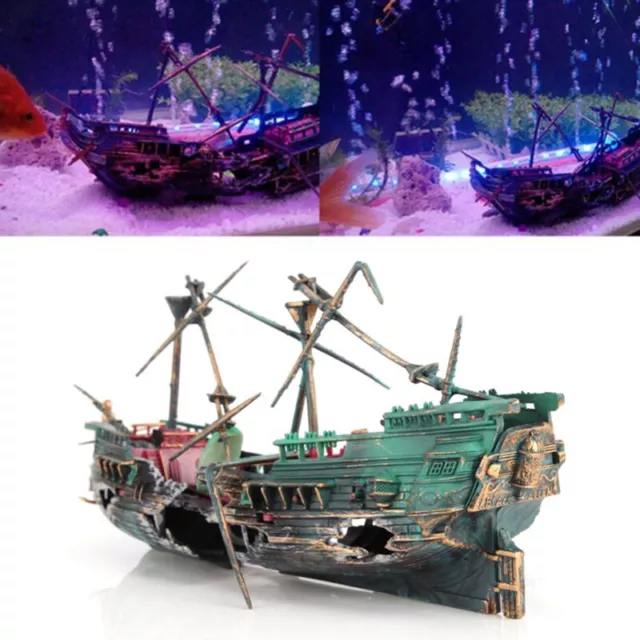 Large Aquarium Decoration Boat Aquarium Ship Air Split Shipwreck Fish Tank.sh6