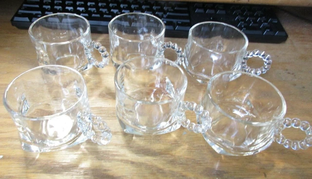 Vintage Set of 6 Hazel Atlas Orchard Ball & Ribbed Clear Glass Cups EUC