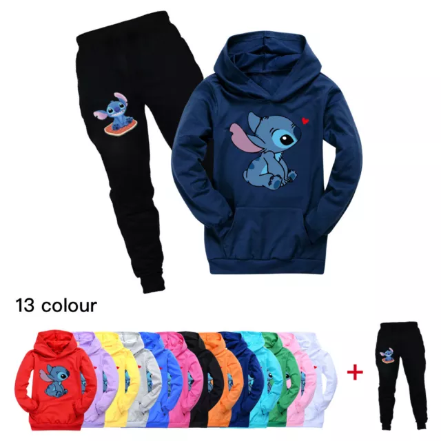 Kids Stitch Tracksuit Hoodies Hooded+Trousers Boys Girls Tops Pants Sportwear