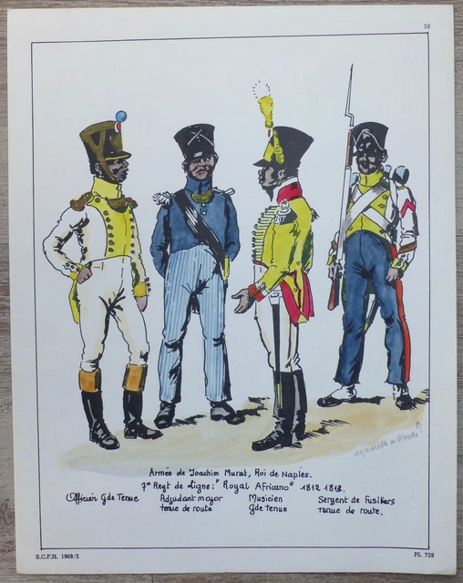 Planche Uniforme N°729, Sabretache 1969: Armée J. Murat, Naples, Royal Africano