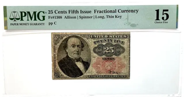 1874 25 Cents Fifth Issue Fractional Currency Fr# 1308 PMG 15 Choice Fine