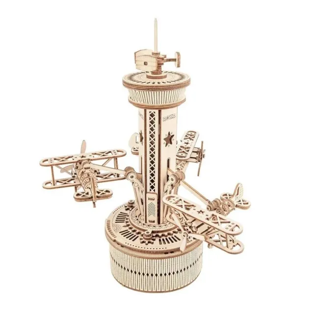 3D Wooden Puzzle Carousel DIY For Adults Airplane Mechanical Music Box Model Kit