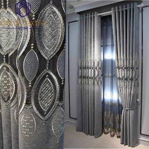 European Style Curtains Room Luxury Hollow Embroidery Gray Door Window Curtain