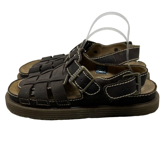Skechers Vintage Fisherman Jammers Sandals Brown Leather Buckle Men's 10