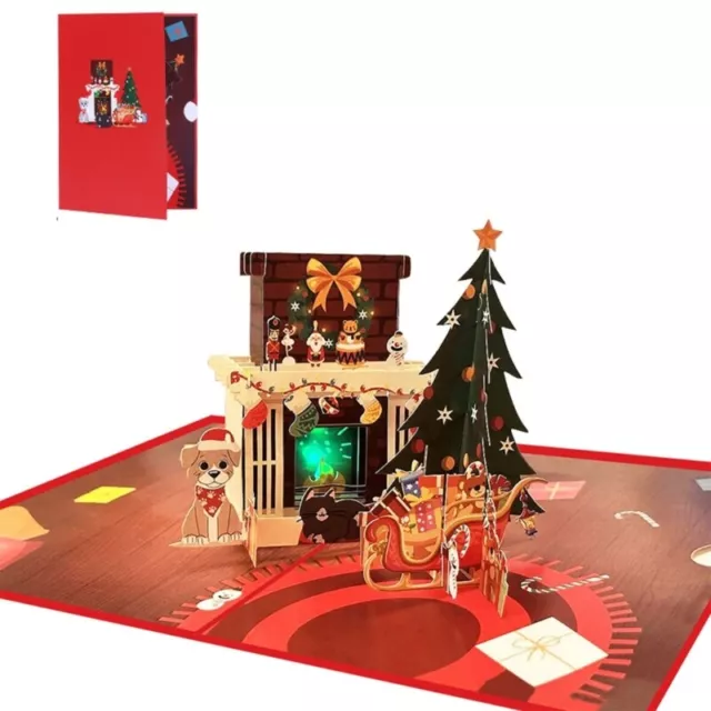 Christmas 3D Popup Greeting Cards LED Light Music Card with Envelope Postcards