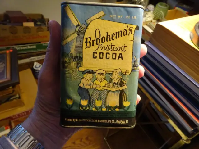 Vintage "BROOKEMA'S INSTANT COCOA TIN" Oak Park Illinois DUTCH PROCESS COCOA