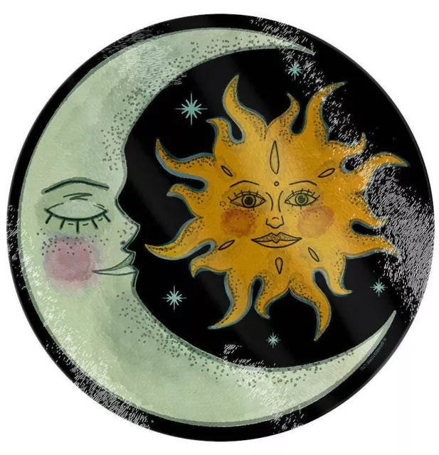 Ethereal Night & Day Glass Chopping Board, Faces Sun Moon, Star, Cosmic, Space