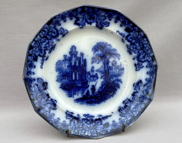 Antique Flow Blue Ironstone Dinner Plate 'Coburg' Pattern - John Edwards