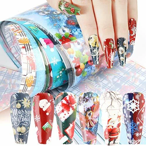10 MIXED CHRISTMAS Nail Art Foils Nail Transfer Foil Wraps Decal Glitter Sticker