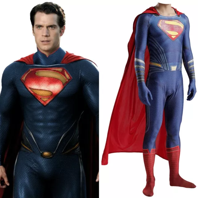 Man of Steel Superman Clark Kent Costume Cosplay Suit For Kids Adult Ver2 Hand