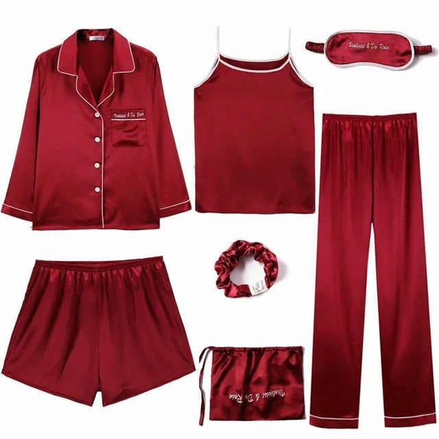 Pigiama da donna 7 pezzi Set da notte morbido da notte Pantaloncini di seta...