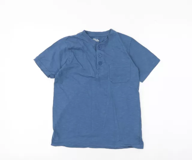 M&Co Jungen blau Baumwolle Basic T-Shirt Größe 11-12 Jahre Rundhals Knopf