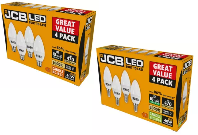 4/8/12er-Pack JCB LED KERZE Glühbirnen E14 oder B22 6W = 40W 3000k WARMWEISS