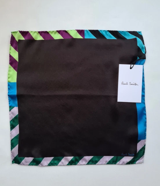 Nuovo fazzoletto Paul Smith quadrato tascabile ""Chevron"" nero/multi