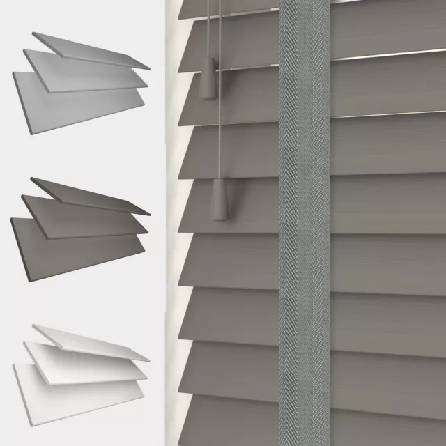 Faux Wood Tape Venetian Blinds 50Mm Slats White Grey