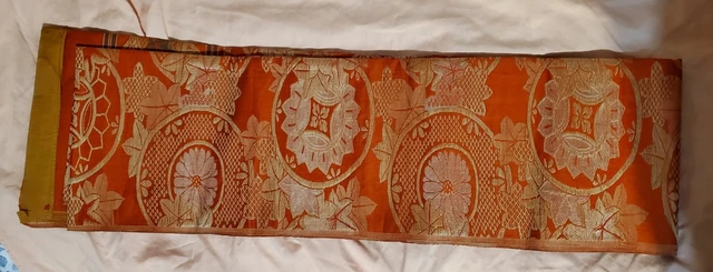 Red ANTIQUE JAPANESE MEIJI OBI  KIMONO floral Embroidered kiku  furisode