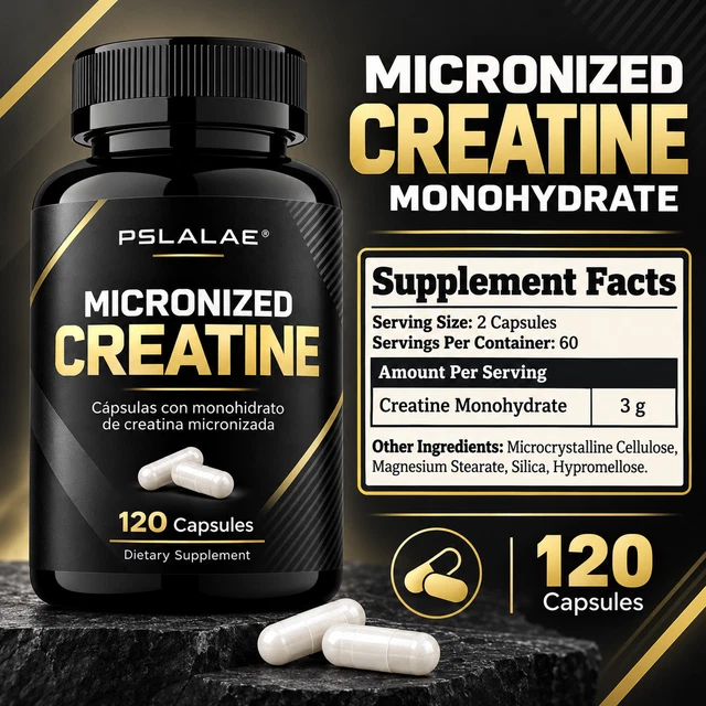 MICRONIZED CREATINE CAPSULES 120pcs - Monohydrate Muscle Strength ...