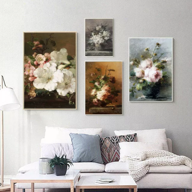 Nordic Retro Flower Oil Painting Canvas Art Poster Home Cafe Bar Wall Decoration