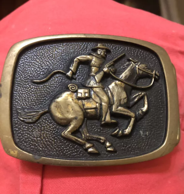 VINTAGE 1978 HORSEBACK cowboy/Cavalry- solid brass belt buckle by BTS ...