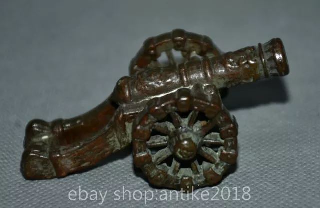 2.8 " Rare China Red Copper Dynasty Small Military Army  Artillery Cannon Statue