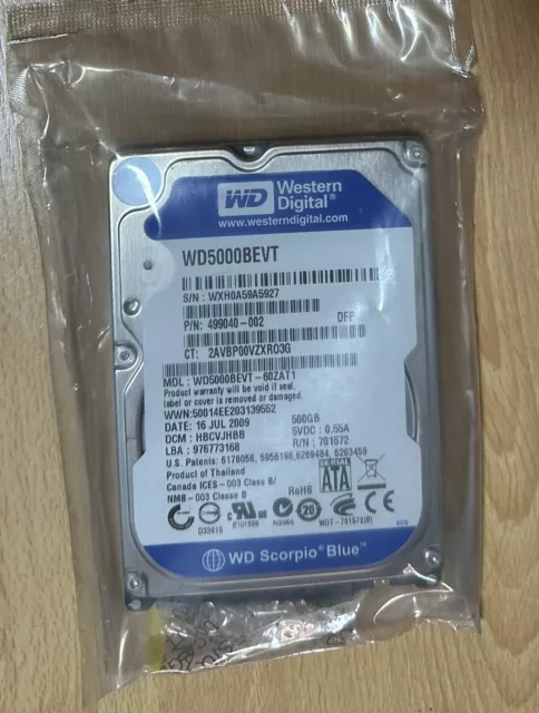 WD5000BEVT Western Digital 500GB 5400RPM SATA 2.5" 9mm HDD New Sealed