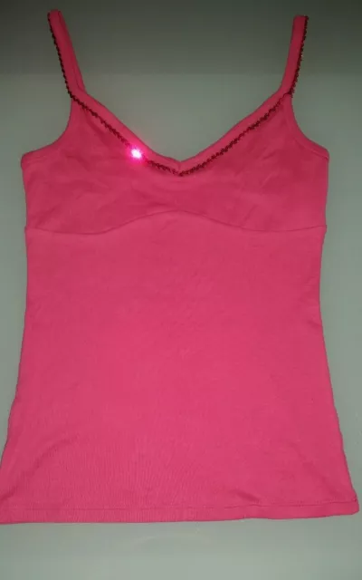 canotta top Benetton XS fuxia lampone con paillettes fucsia