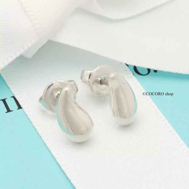 Tiffany & Co. Elsa Peretti Teardrop Stud Earrings Sterling Silver 925 w/Pouch