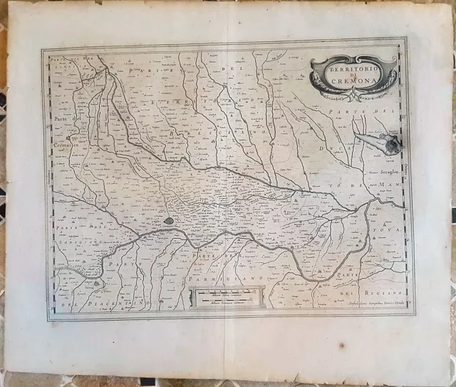 stampa antica Cremona Henricus Hondius lombardia 1641  mappa carta geografica