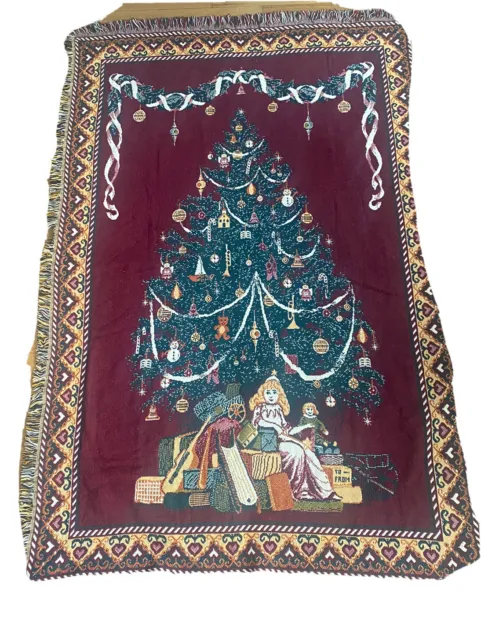 "Manta de tapiz de árbol de Navidad clásica navideña algodón afgano 65"" X 48"""