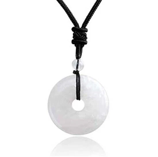 Natural Healing Crystal Quartz Donut Stone Lucky Coin Pendant Amulet Necklace