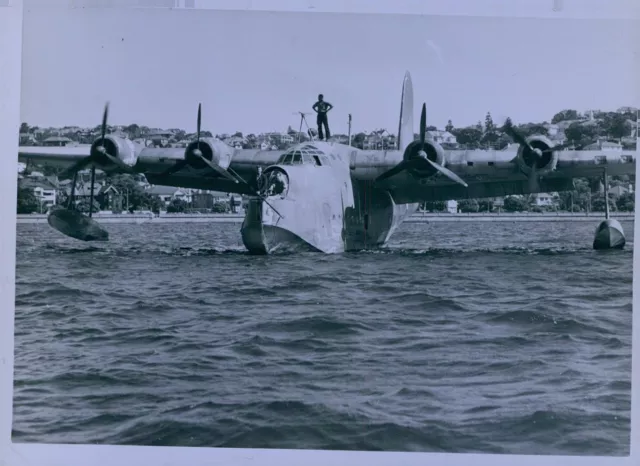 1944 SUNDERLAND Flying Boat Moving Rose Bay Press Photo