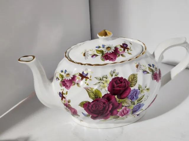 Arthur Wood & Son Teapot #6343 Staffordshire England Rose Floral Bouquet