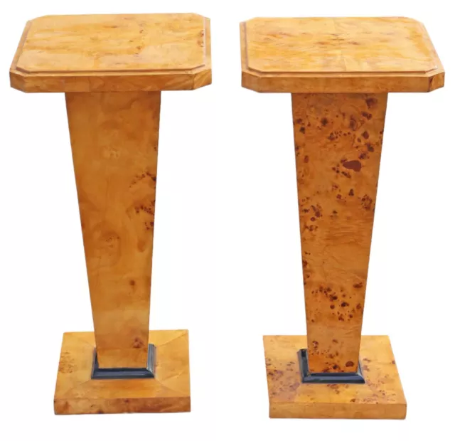 Vintage pair of late 20th Century burr yew pedestal lamp or side tables 2