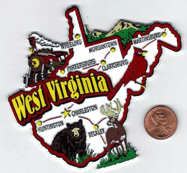 West Virginia Jumbo  State  Map Magnet  7 Color  New   Charleston, Wheeling