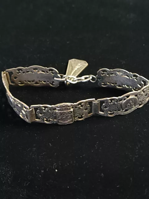 RARE ART DECO SOUVENIR DE PARIS 3D PANEL FILIGREE BRACELET Filigrane Depose