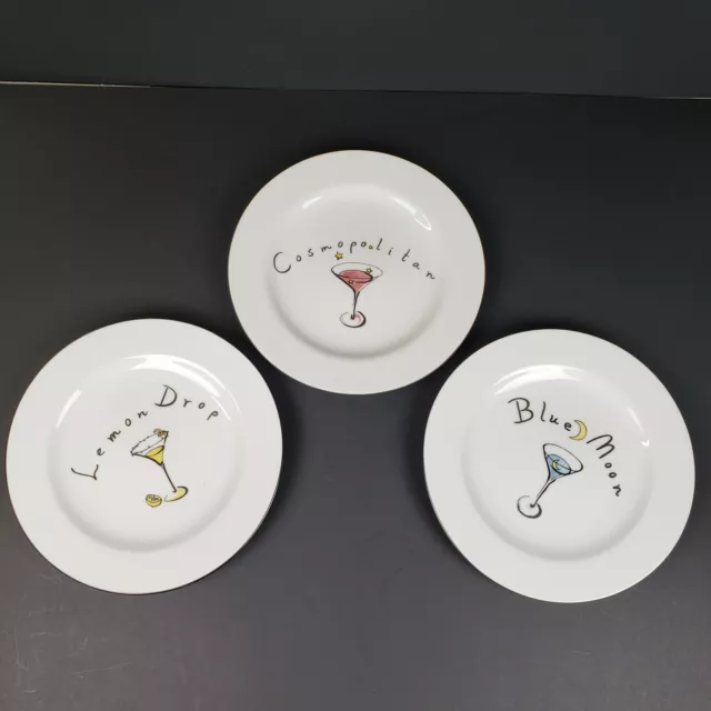 Pottery Barn "Martini" Cocktail Plates - Set of 3 In Excellent condition 8"