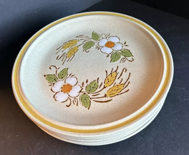 Set Of 6 Hearthside Garden Festival Hand painted Stoneware 7.5” Salad Plates