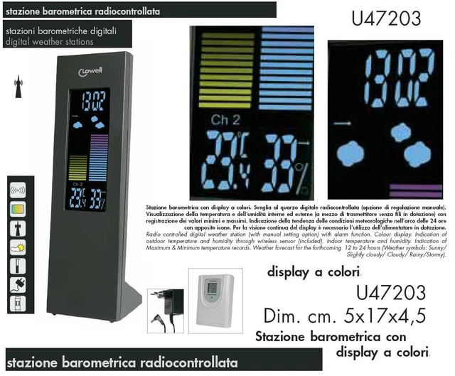 Stazione Meteo Radiocontrollata Lowell Con Proiettore E Display Colori - Sensore Esterno, Doppia Sveglia