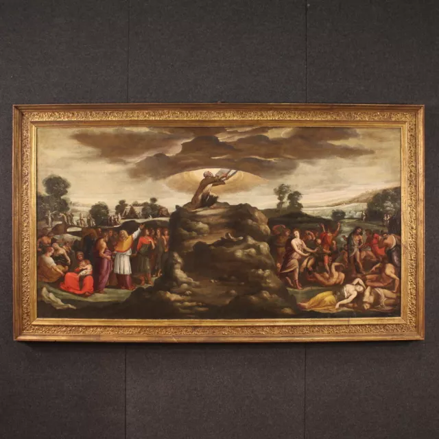 Pintura antigua Moises Diez Mandamientos cuadro religioso leo sobre lienzo 600