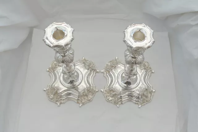 RARE PAIR of IRISH HM STERLING SILVER CAST CANDLESTICKS 69 oz 3