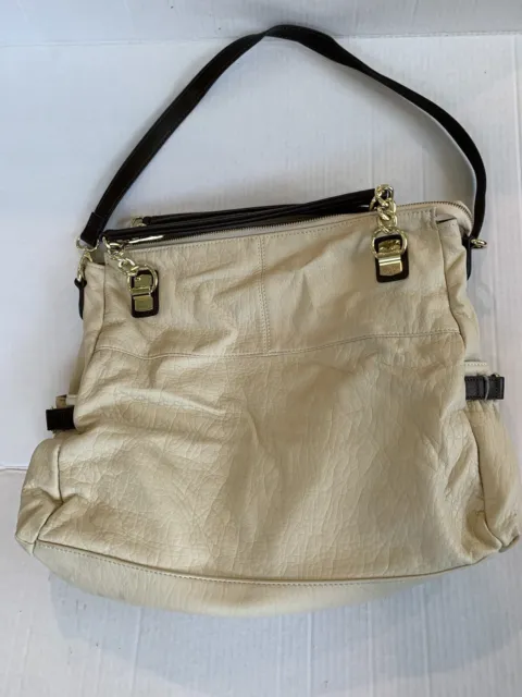 Tan Steve Madden Large Purse Tote Womens Bag Textured Faux Leather Gold Accents