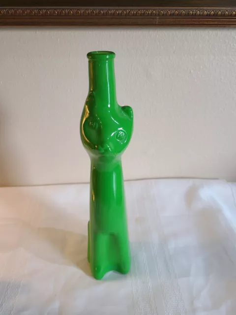 Happy Cat Empty Wine Bottle Bright Green 13” Moselland