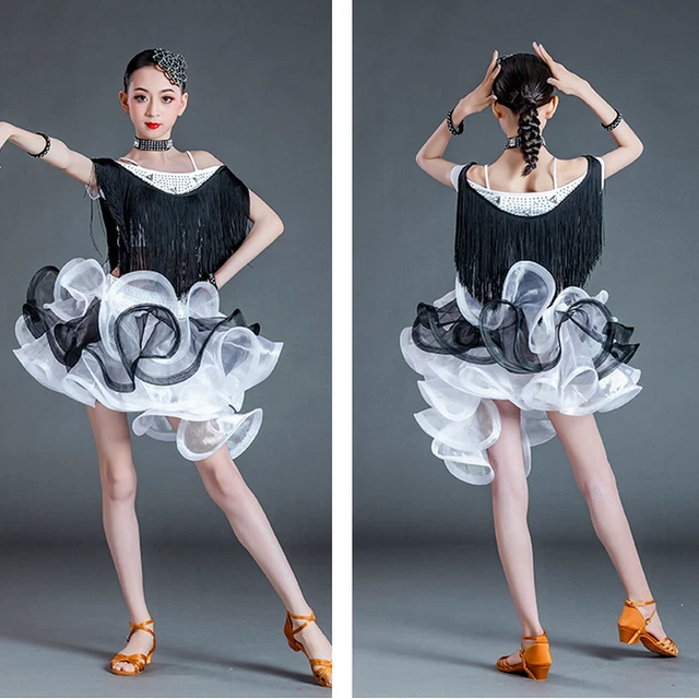 Bambine Latino Costume Danza Set a Balze Nappa Gonna Top Abiti per la Irregolare 2