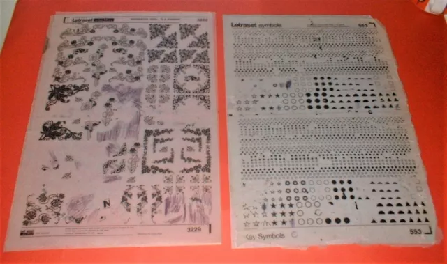 LETRASET SYMBOLS, CORNERS & BORDERS INSTANT LETTERING RUB ON TRANSFER SHEETS x 2