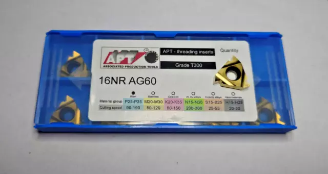 10 X APT Internal Carbide Threading Insert 16NR AG60 T300 8-48 TPI