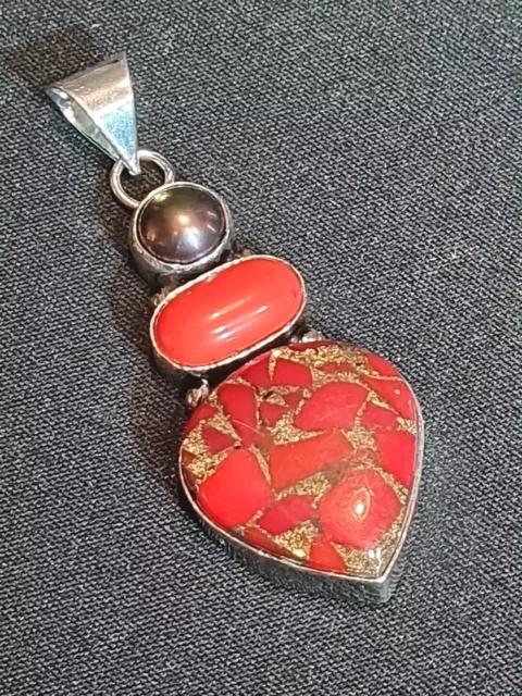 Copper In red coral 925 Silver Gemstone Pendant Stunning!! (2942)