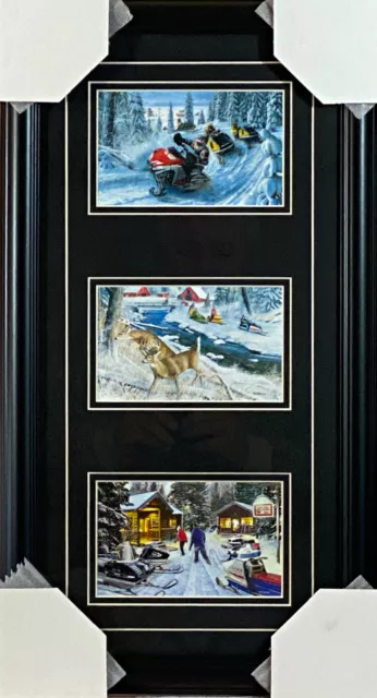 Kevin Daniel Snowmobile Deer Trilogy Art Print-Framed 12 x 22