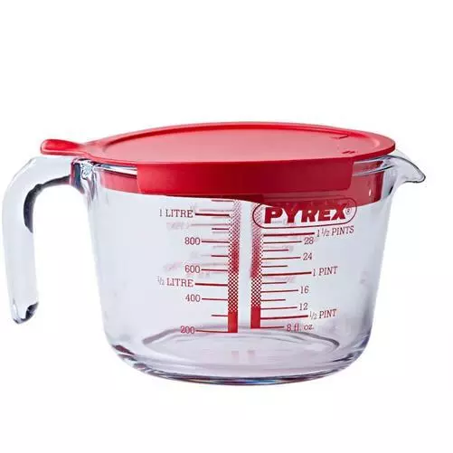 Glass Measuring Cup with Measurements, High Borosilicate Clear Measuring Cups with Insulated Handle and Lid for Water Flour Sugar Rice Liquid, Size