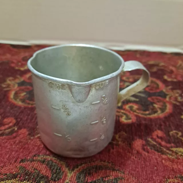 Primitive Mid Century Vintage Aluminum Tin Metal Measuring Cup With Handle